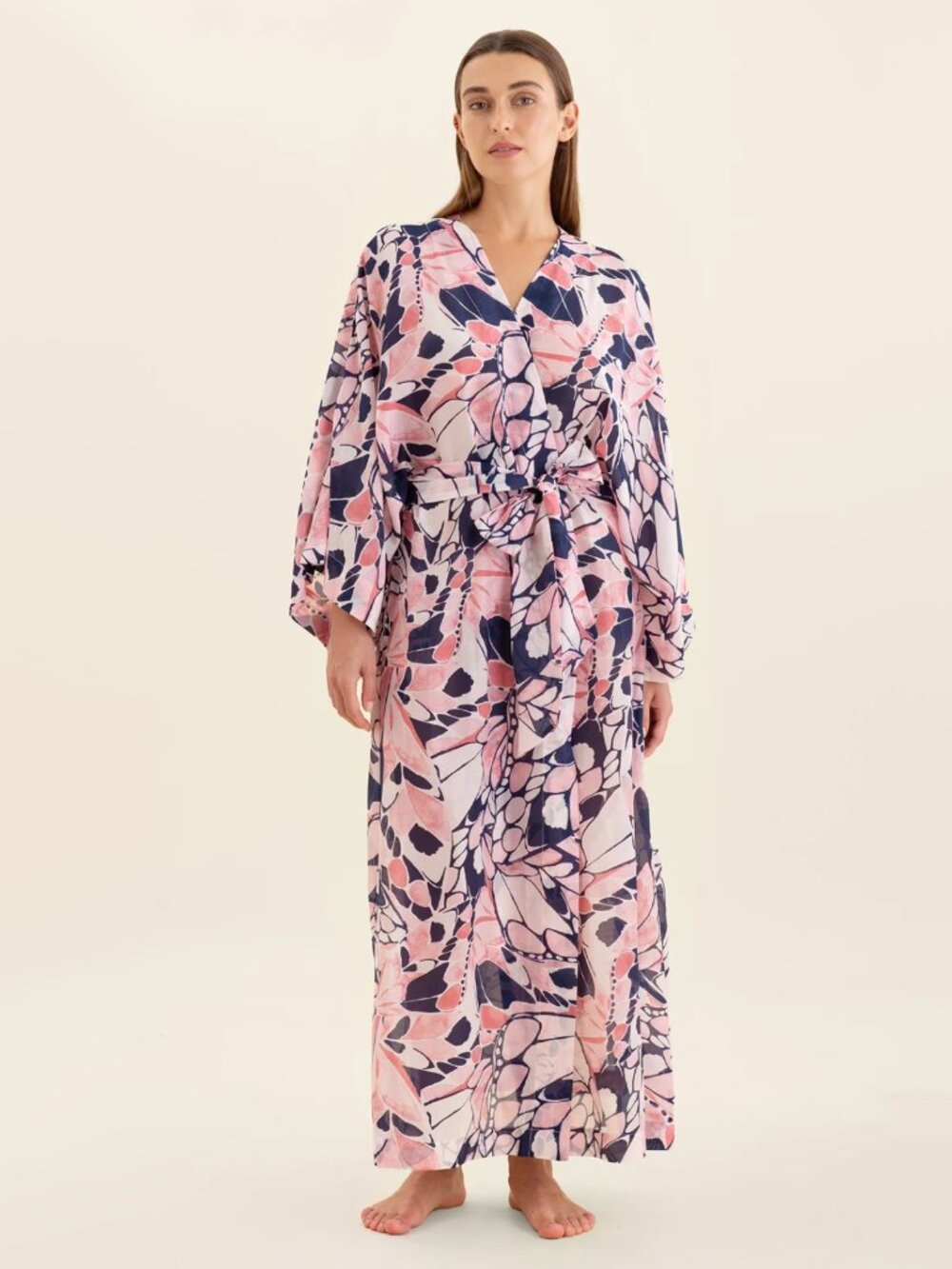 NWT Papinelle Printed Robe in Pink/Navy Papillon, size Medium